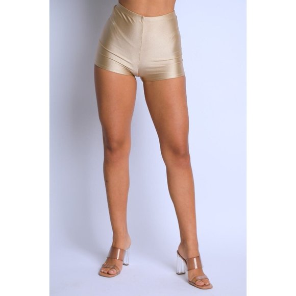 Women High Waist Shiny Tricot Stretchy Skinny Rave Dance Yoga Biker Shorts S M L - Picture 8 of 9